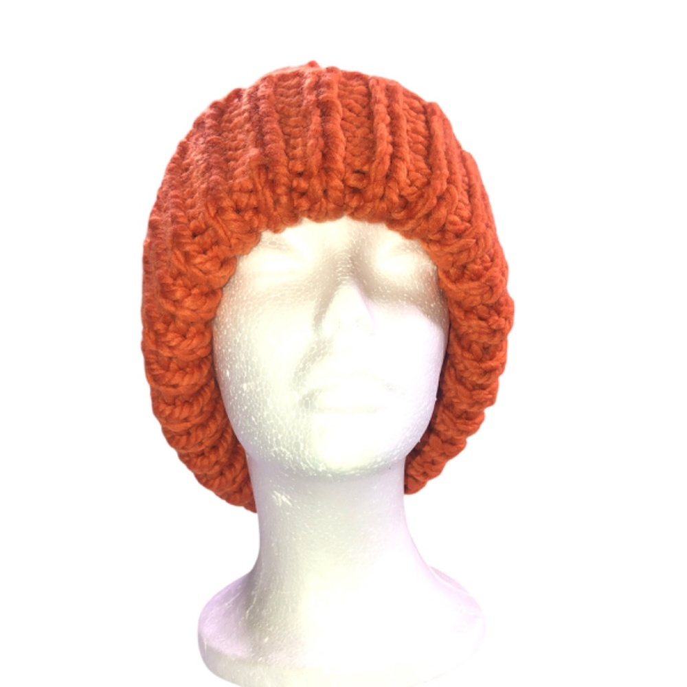 CHUNKY Ribbed Hand Knit Pumpkin Spice Beanie Hat with Pom Pom